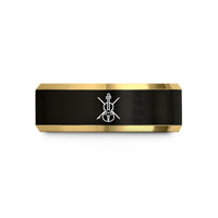 mens tungsten carbide ring – black & gold tungsten violin bow rosin wedding band