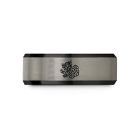engraved wedding ring men – black & silver tungsten cloud dragon wedding band