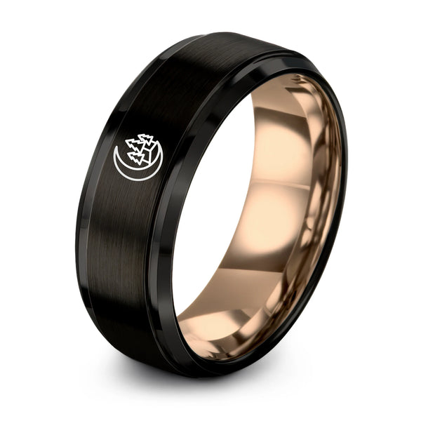 Tree Slope – Tungsten Wedding Band, 8 mm, Black, Rose Gold Comfort-Fit Unisex