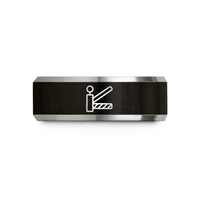 mens brushed tungsten ring – black & silver tungsten level crossing gates wedding band