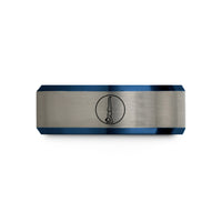 men's tungsten wedding band – black & blue & gray tungsten headstand sirsasana circle wedding band