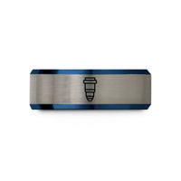 engraved tungsten ring him – blue & grey tungsten objective lens wedding band