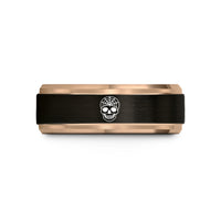 tungsten carbide men's jewelry – black & rose gold tungsten skull web wedding band