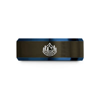 tungsten carbide men's ring – gunmetal & blue tungsten spirit island wedding band