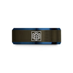 men's tungsten wedding band – gunmetal & blue tungsten blueprint grid wedding band