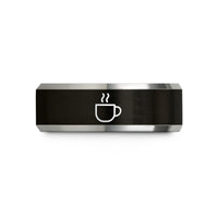 tungsten carbide band him – black & gray tungsten coffee cup steam wedding band