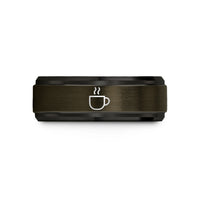 engraved tungsten ring him – gunmetal & black tungsten coffee cup steam wedding band
