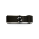 ring for him simple – black & silver tungsten crested guinea pig wedding band