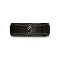 men’s wide wedding band – black & rose gold tungsten crested guinea pig wedding band