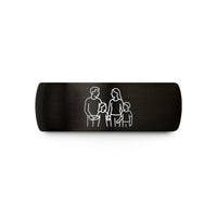 custom engraved rings set – black & gold tungsten family four wedding band