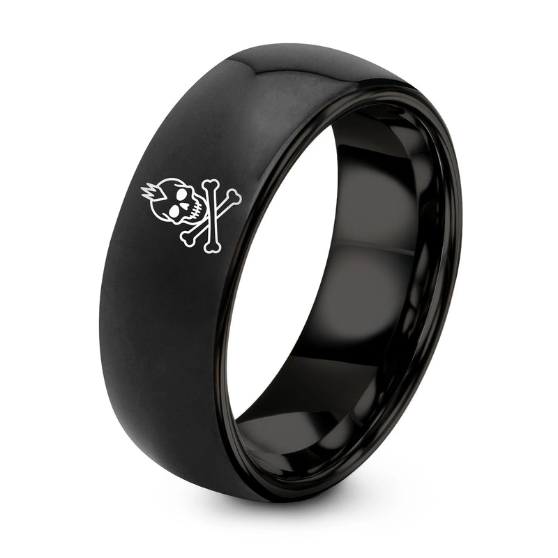 Skull Mohawk Crossbones – Tungsten Wedding Band, 8 mm, Black Comfort-Fit Unisex