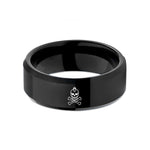 engraved tungsten rings couples – black tungsten skull mohawk crossbones wedding band