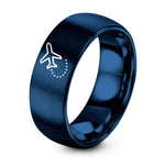 Tungsten Carbide Ring Women – blue tungsten airplane dotted path ring