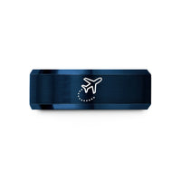 couples matching tungsten rings – blue tungsten airplane dotted path wedding band