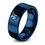 tungsten band for men – blue tungsten airplane dotted path ring