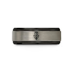 engraved ring for her – black & grey tungsten tulip single stem wedding band