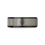 gift for her ring – black & gray tungsten tulip single stem wedding band