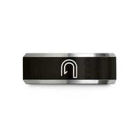 couples tungsten wedding bands – black & grey tungsten hairpin turn icon wedding band