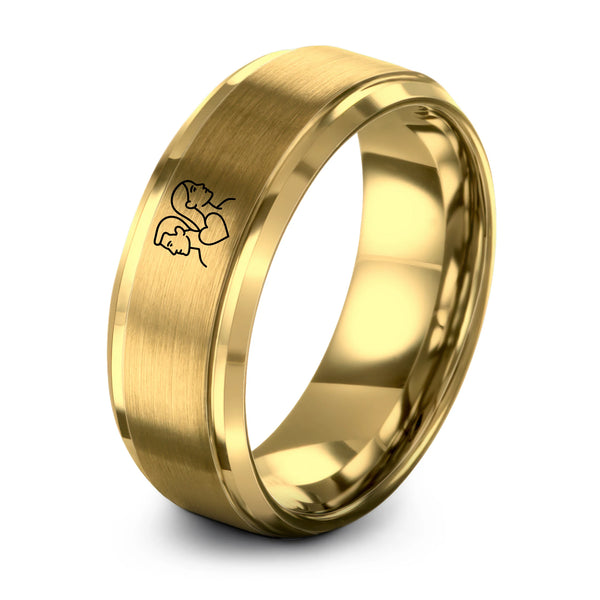 Interlinked Heart – Tungsten Wedding Band, 8 mm, Gold Comfort-Fit Unisex
