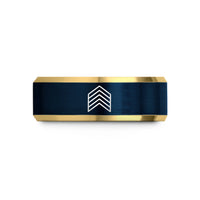 tungsten rings for her – gold & blue tungsten progress chevron band wedding band
