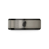 men's tungsten wedding band – black & blue & gray tungsten fern leaf wedding band