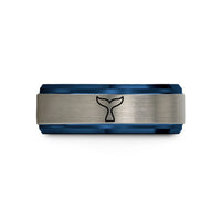 black blue tungsten ring – black & blue & grey tungsten rainbow whale tail wedding band