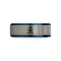 black blue tungsten ring – black & blue & gray tungsten strength bindrune wedding band