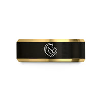 women’s wide wedding band – black & gold tungsten mare foal wedding band