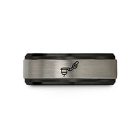 engraved tungsten men's ring – black & grey tungsten stylus tonearm wedding band