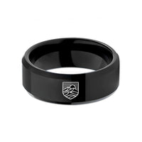 tungsten ring with engraving – black tungsten desert dunes badge wedding band