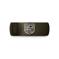 tungsten ring with engraving – gunmetal & black tungsten desert dunes badge wedding band