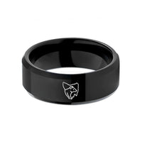 laser engraved men's ring – black tungsten tasmania wedding band