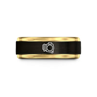 men’s comfort fit rings – black & gold tungsten throttle wedding band