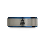 men's tungsten wedding band – black & blue & grey tungsten lantern railing wedding band
