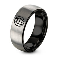 Tungsten Carbide Rings for Women – black & silver tungsten globe grid ring