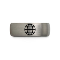 comfort fit tungsten ring – black & silver tungsten globe grid wedding band