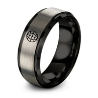 black & grey tungsten globe grid ring