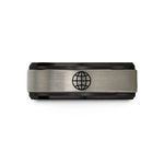 tungsten rings for her – black & grey tungsten globe grid wedding band
