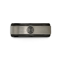 tungsten rings for her – black & grey tungsten globe grid wedding band