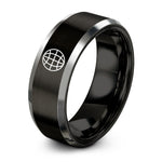 tungsten rings for her – black & gray tungsten globe grid ring