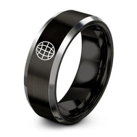 tungsten rings for her – black & gray tungsten globe grid ring