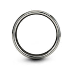comfort fit tungsten ring – globe grid engraving on black & gray tungsten wedding band