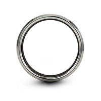 comfort fit tungsten ring – globe grid engraving on black & gray tungsten wedding band