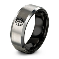tungsten bands for her – black & gray tungsten globe grid ring