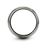 women's tungsten wedding band – globe grid engraving on black & gray tungsten wedding band