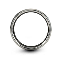 women's tungsten wedding band – globe grid engraving on black & gray tungsten wedding band