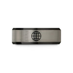 comfort fit tungsten ring – black & grey tungsten globe grid wedding band