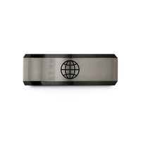 comfort fit tungsten ring – black & grey tungsten globe grid wedding band