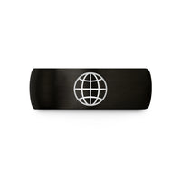 women's tungsten wedding band – black tungsten globe grid wedding band