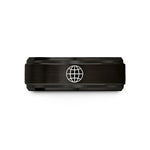 women's tungsten wedding band – black tungsten globe grid wedding band